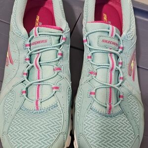 Skechers Mint Green and Hot Pink Slip-On Women’s Athletic Sneakers